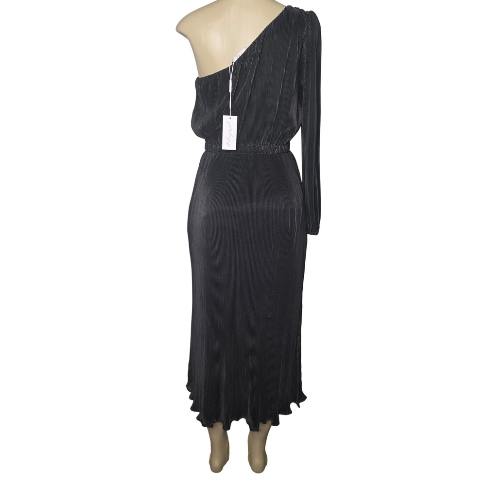 Petal + Pup Dress Women M Black Pontee One Shoulder Long Sleeve Pleated Midi NEW - Picture 5 of 12